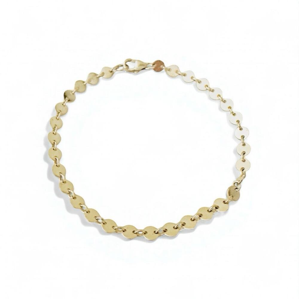 14k Gold Filled Round Coin Disk Sequin Dainty Chain Bracelet 7” Inches